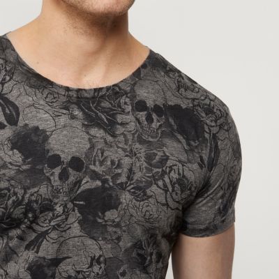 Dark grey skull print T-shirt